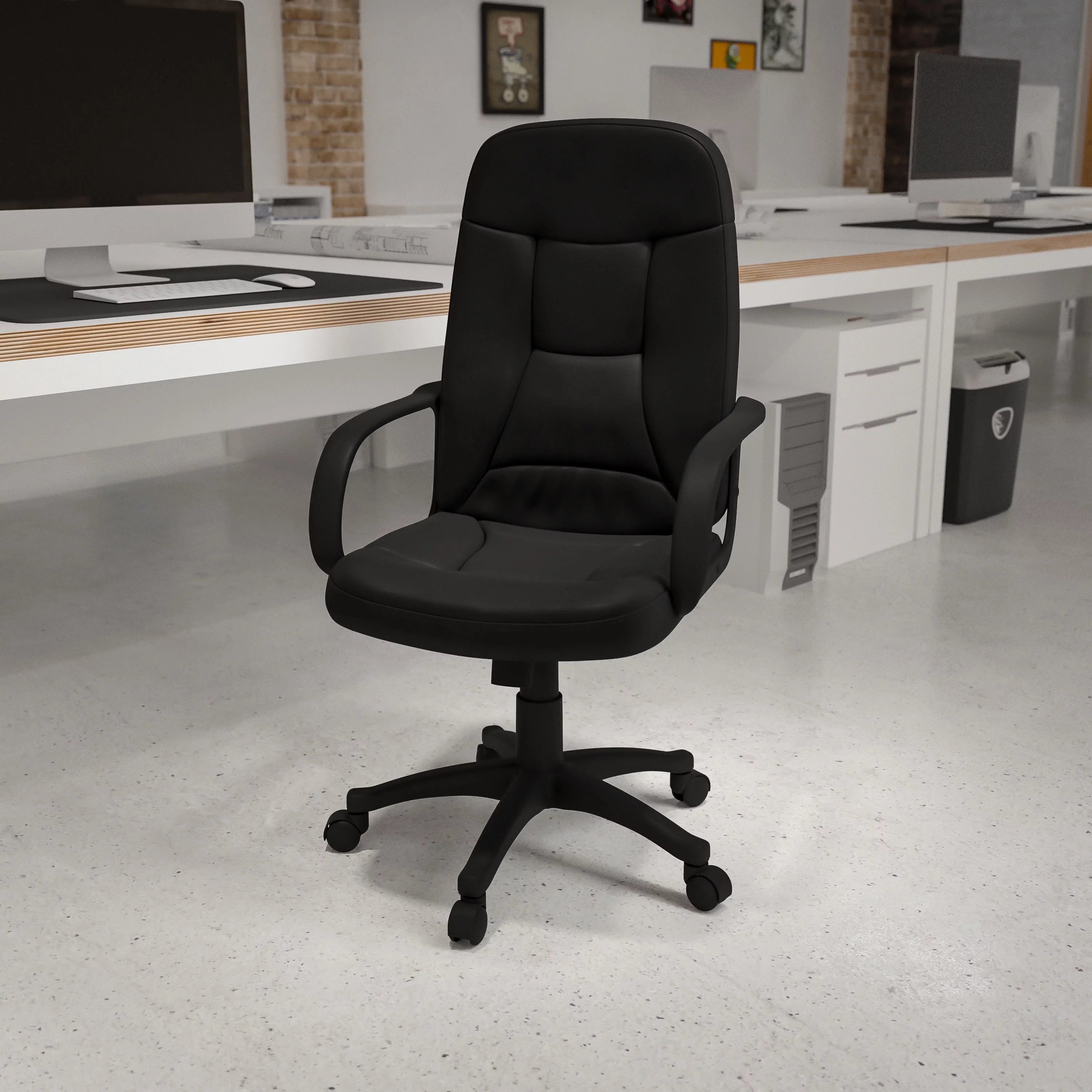 Black Glove Vinyl Executive Swivel Office Chair with Arms P14154