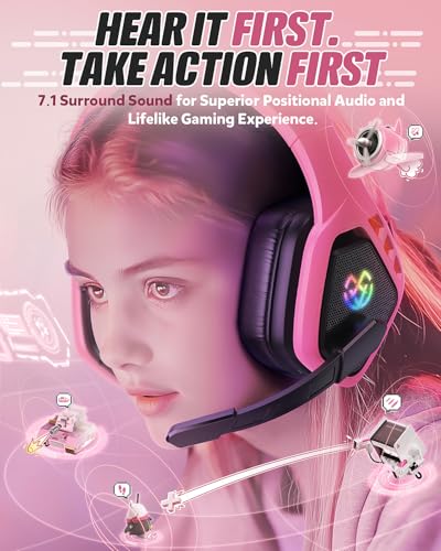 Wireless Gaming Headset with Microphone, 2.4 Ghz USB & Type-C, 30H Battery Y70687