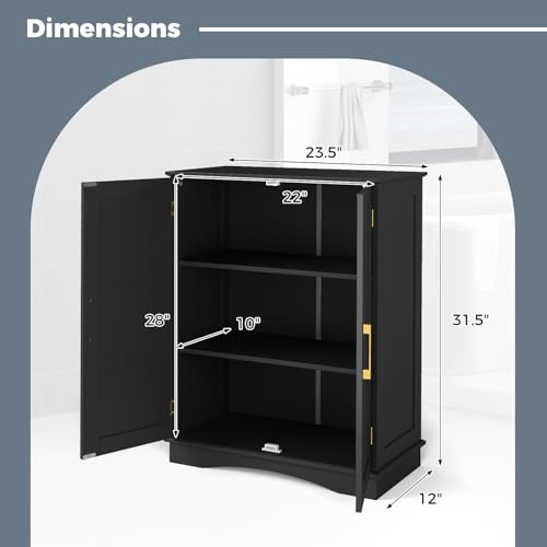 Black 31.5" H Floor Storage Cabinet with 2 Doors and Adjustable Shelves O307