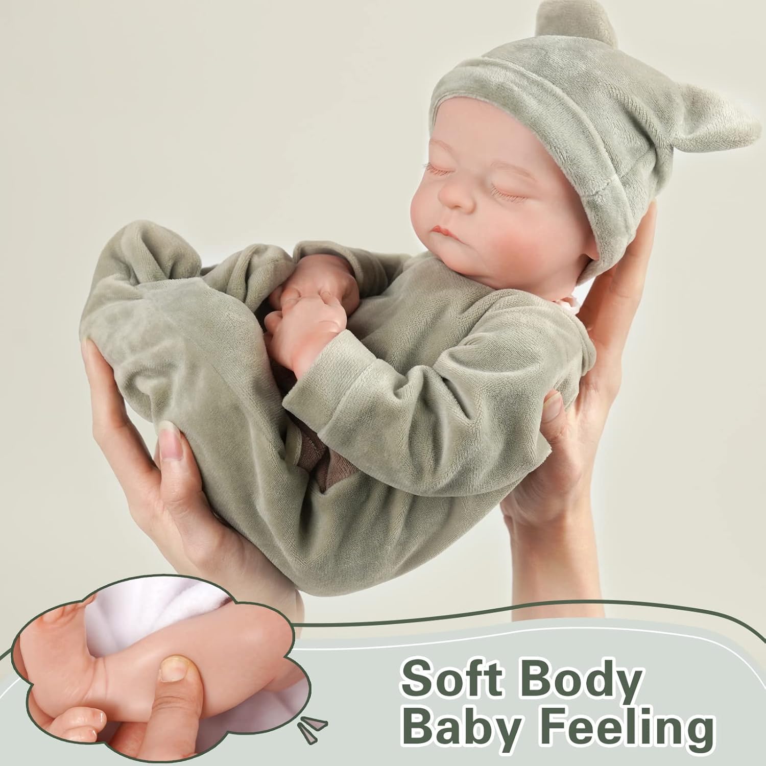 17-Inch Soft Cloth Body Realistic Newborn Sleeping Baby Doll Q9554