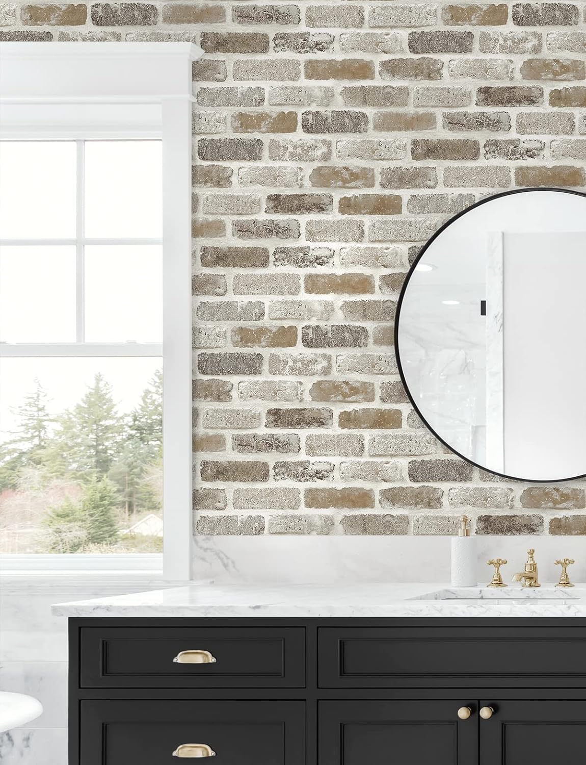 Washed Faux Brick Peel and Stick Wallpaper O717