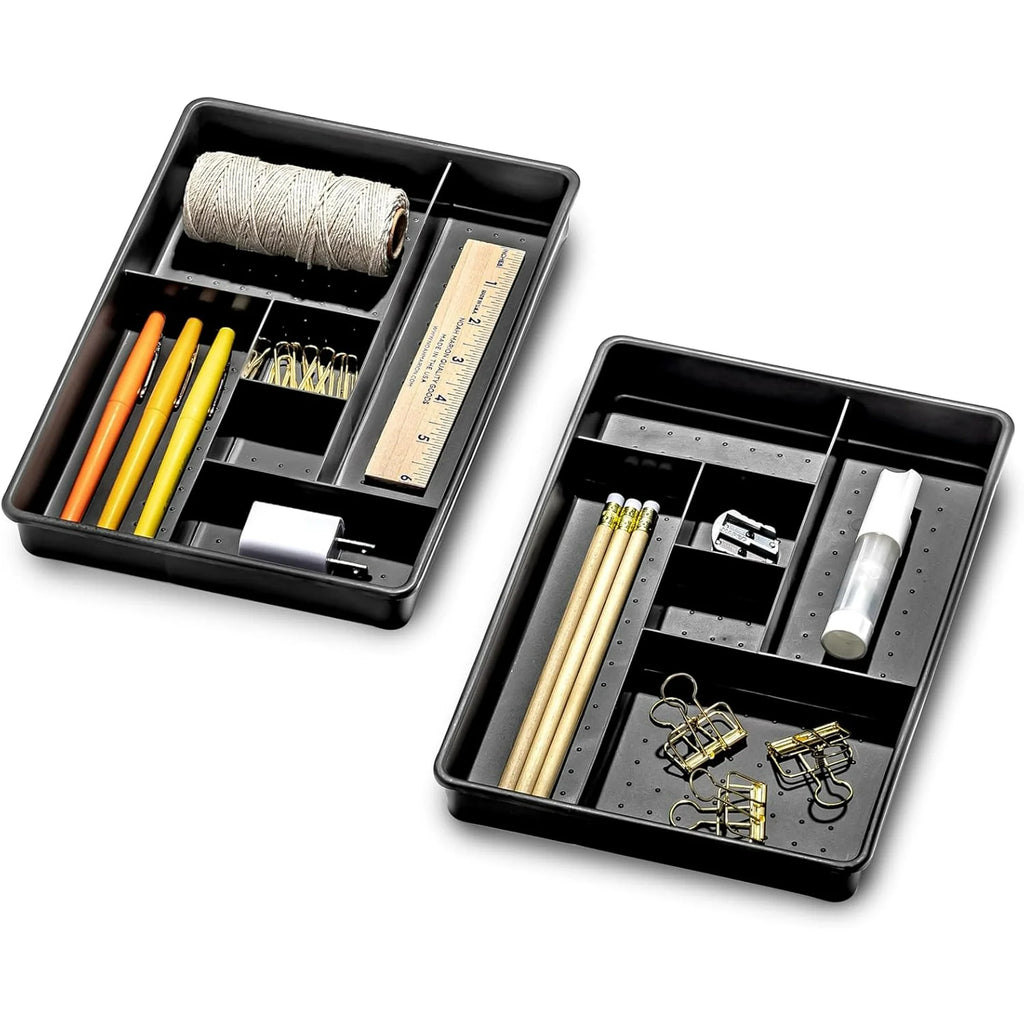 Set of 2 Plastic 6-Compartment Drawer Organizer Trays, Granite, 10.75 x 7.5 x 2.6 inches K330842