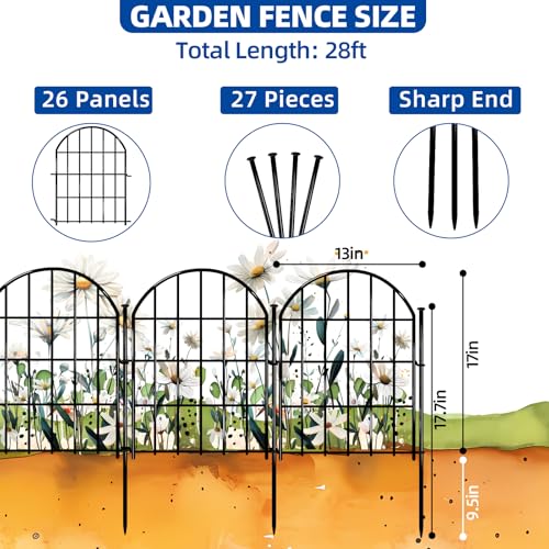 26 Pack 22in X 28ft Arched No Dig Rustproof Metal Garden Fence F176