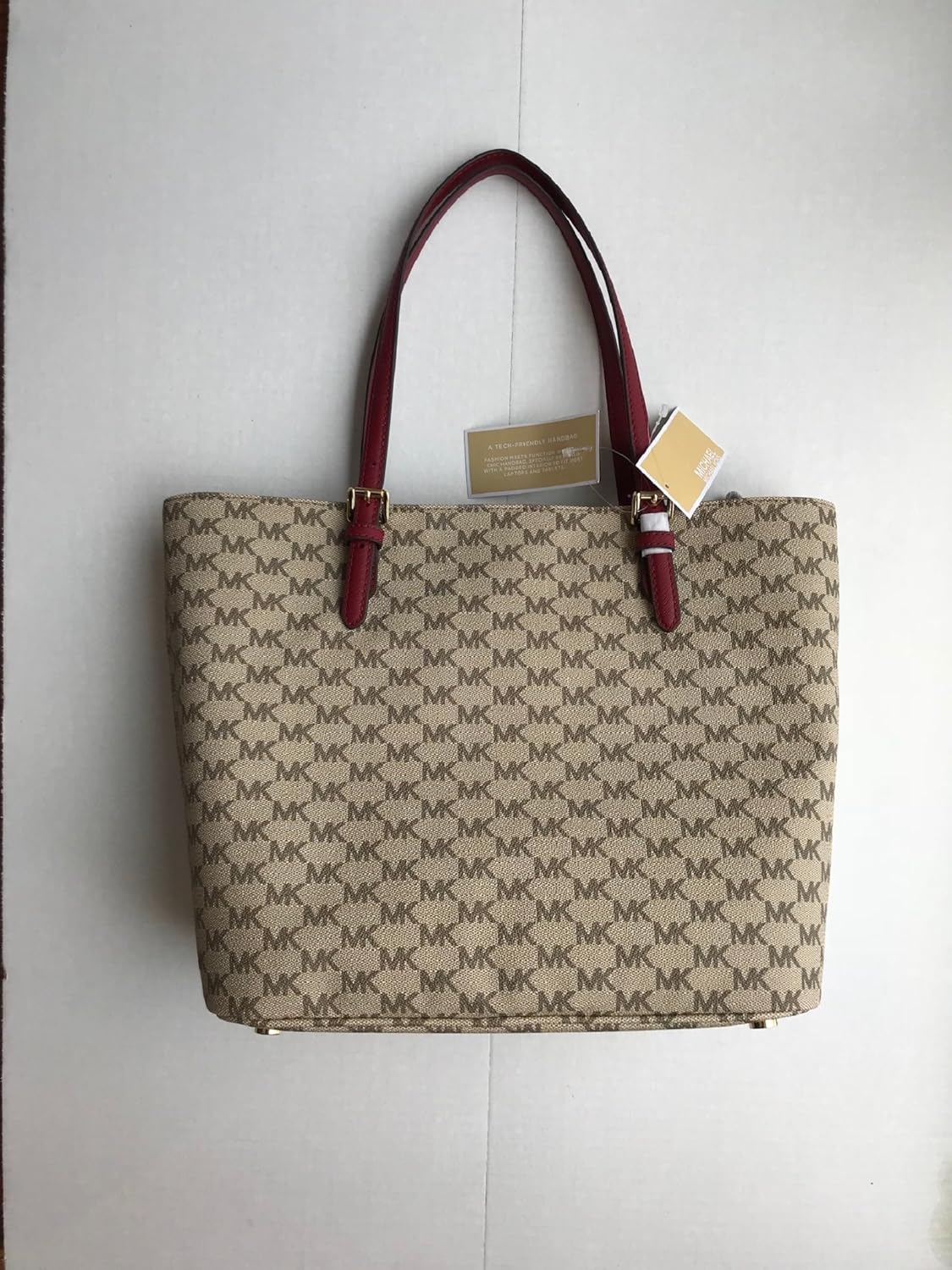 Large Leather Tote Bag Natural/Cherry W590880
