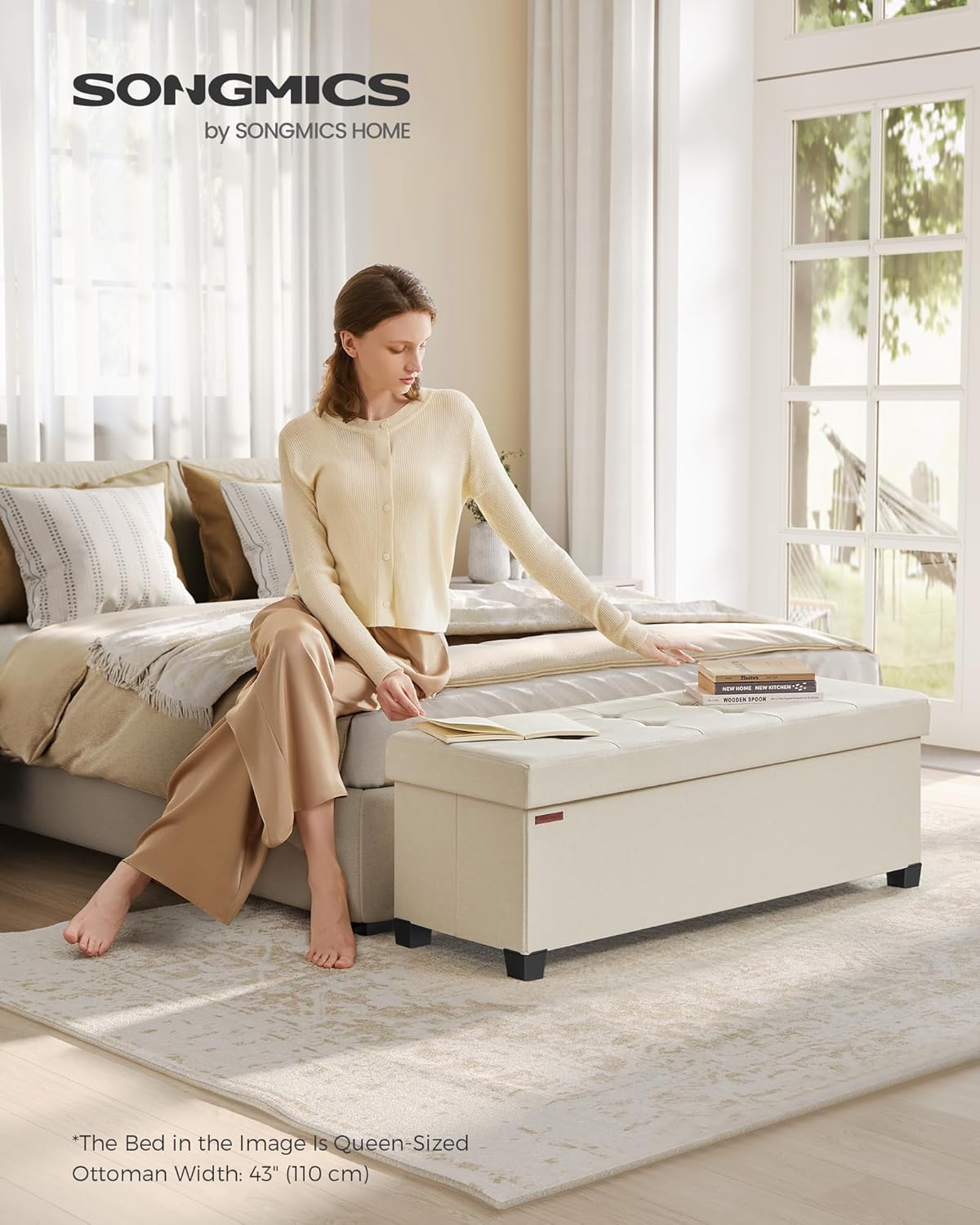 Cream White Storage Ottoman Bench C70620