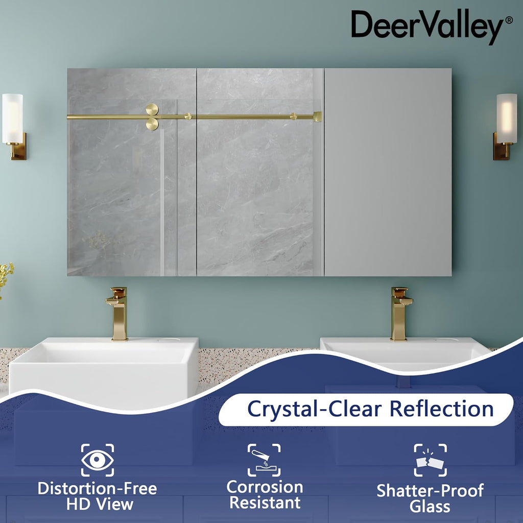 48 inch 3 Door Mirrored Medicine Cabinet with 2 Adjustable Shelves U406