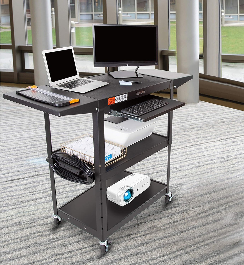 Large AV Cart with Drop Leaves, Height Adjustable, 54in x 18in x 42in Black S26410