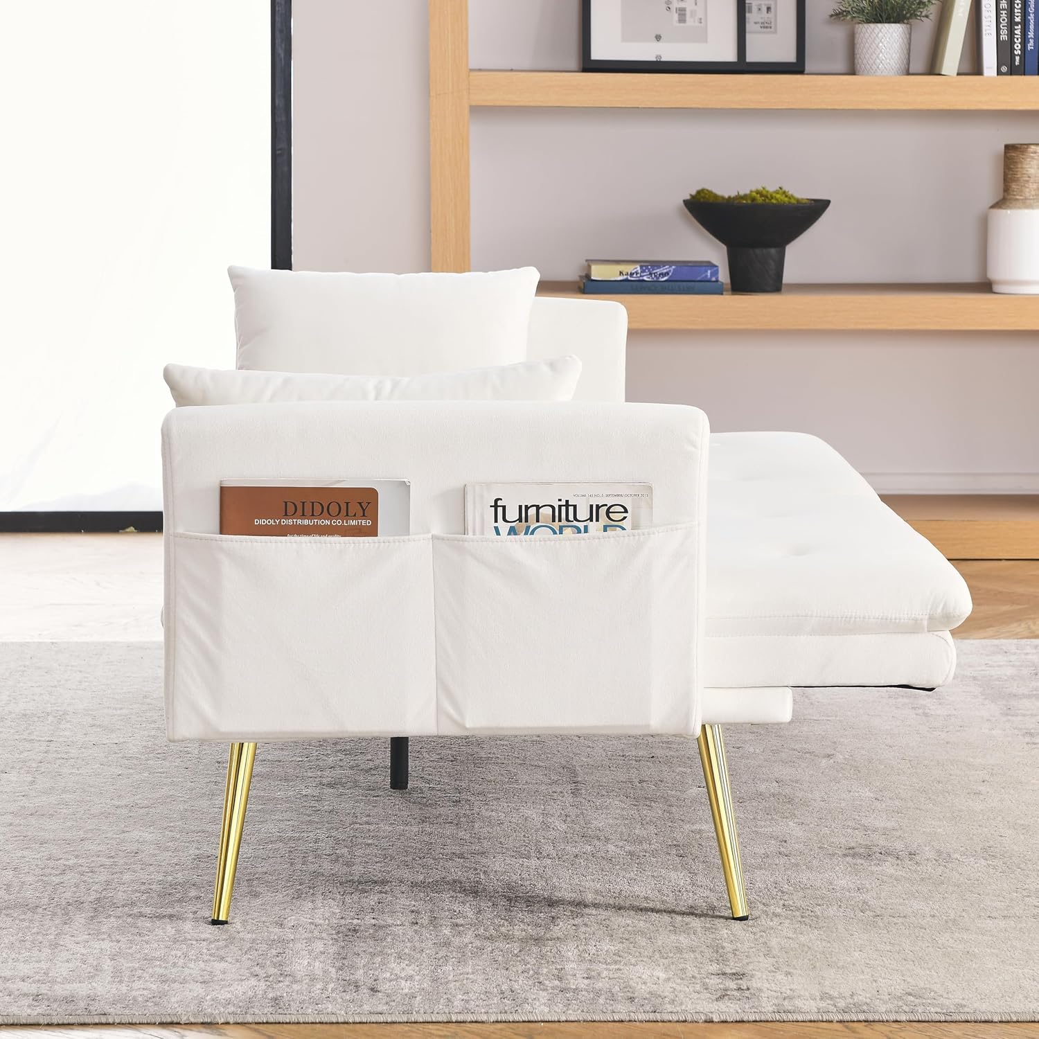 72.5" Adjustable Velvet Sofa Bed with Two Pillows K3672