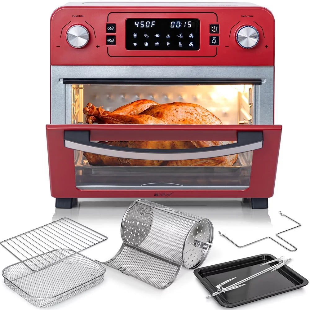 24QT Stainless Steel Countertop Toaster Air Fryer Oven Red U10478