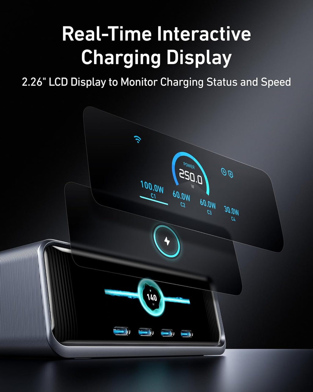 250W 6-Port GaN USB-C Charger with LCD Display X322