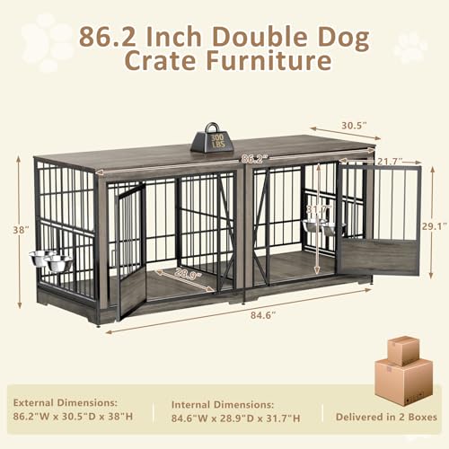 Brown Extra Large Double Dog Crate Furniture with Adjustable Divider G1688