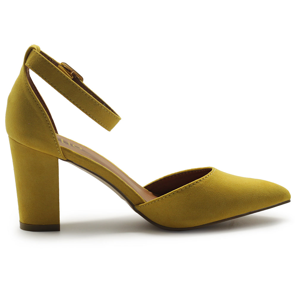 Women's Shoes Pointed Toe Ankle Straps Chunky Heels Pumps Y881589