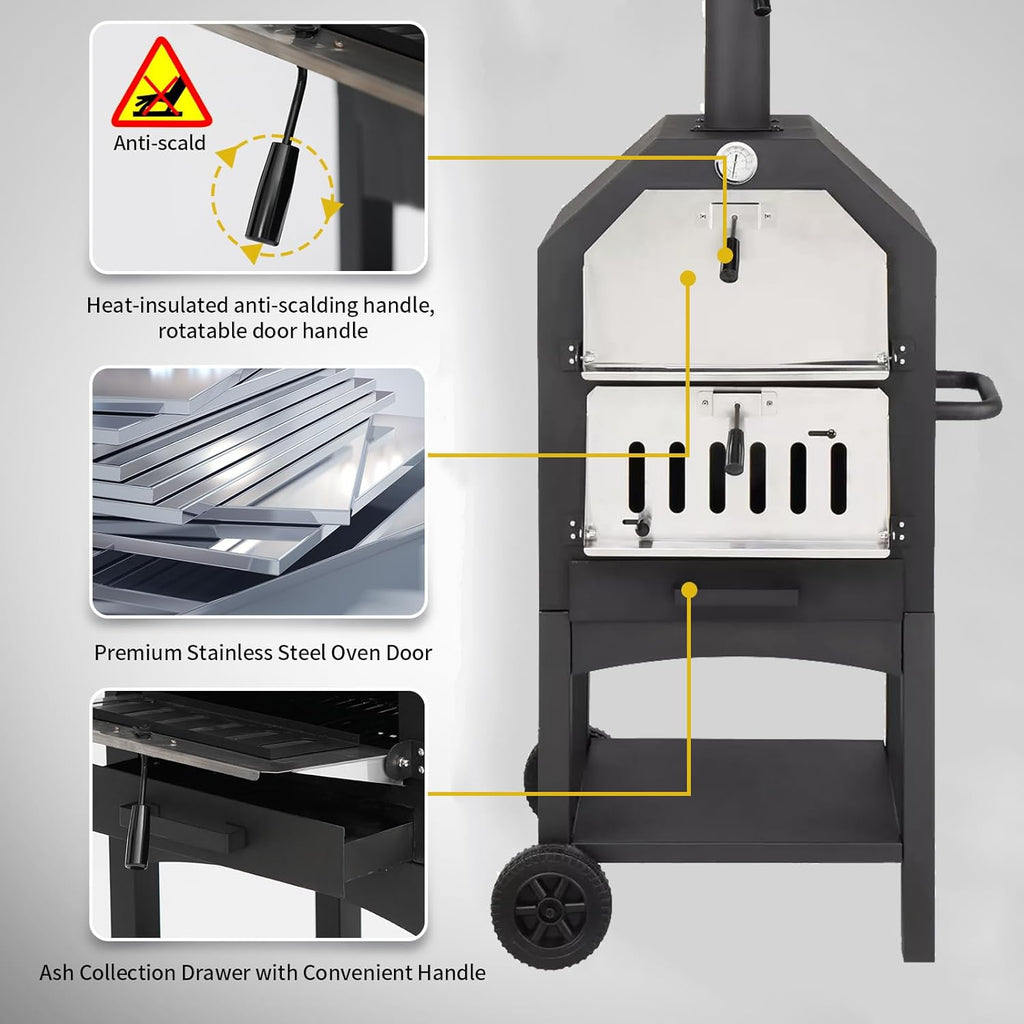 Wood-Fired Pizza Oven with Pizza Stone, Pizza Peel, Grill Rack and Waterproof Cover B16800