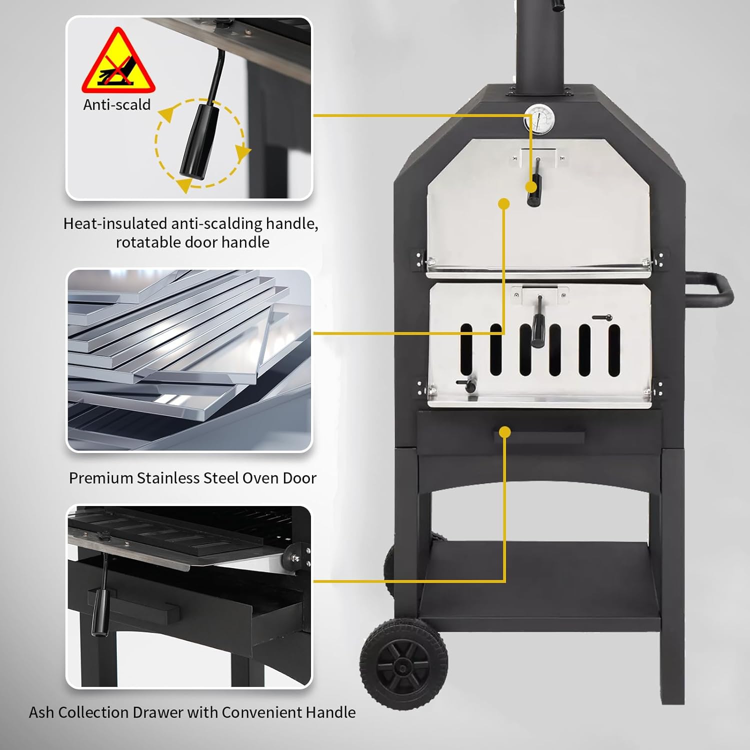 Wood-Fired Pizza Oven with Pizza Stone, Pizza Peel, Grill Rack and Waterproof Cover B16800