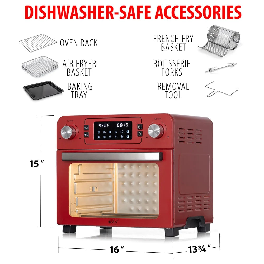 24QT Stainless Steel Countertop Toaster Air Fryer Oven Red U10478