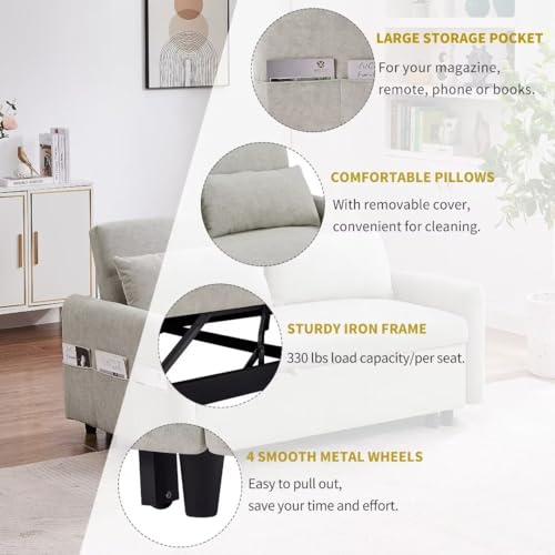Pull Out Sleep Sofa Couch with Adjustable Backrest, USB Port, 2 Pillows Y891361