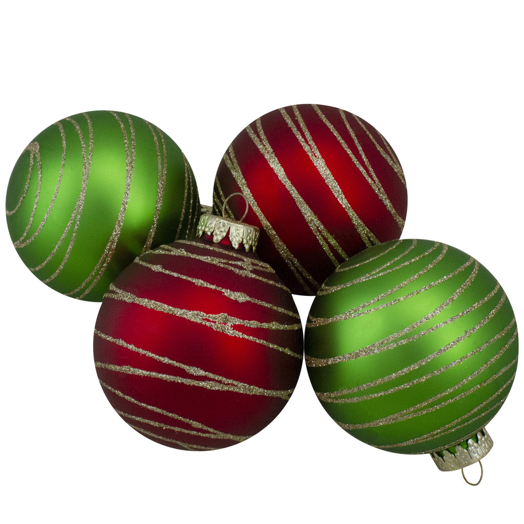 4ct Glass Red Green Matte Christmas Ball Ornaments 3.25-Inch G59380