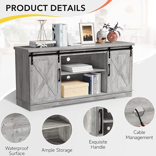 Gray Barn Door TV Stand with Storage and Shelves W179410