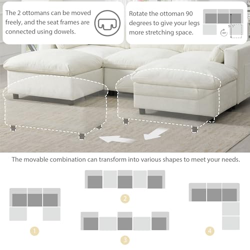 86.5" Grey Chenille U-Shaped Sectional Sofa with Storage Pockets C67649