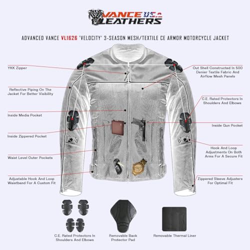 Leather Mesh Textile Motorcycle Jacket with CE Armor Removable Liner O290