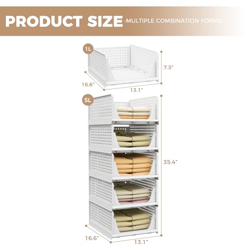 5 Pack Stackable Plastic Storage Basket Foldable Storage Bins P219