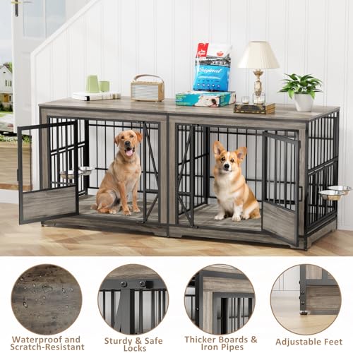 Brown Extra Large Double Dog Crate Furniture with Adjustable Divider G1688