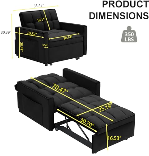 White Velvet Convertible Chair Bed Sleeper 3 in 1 Single Sleeper Sofa O842