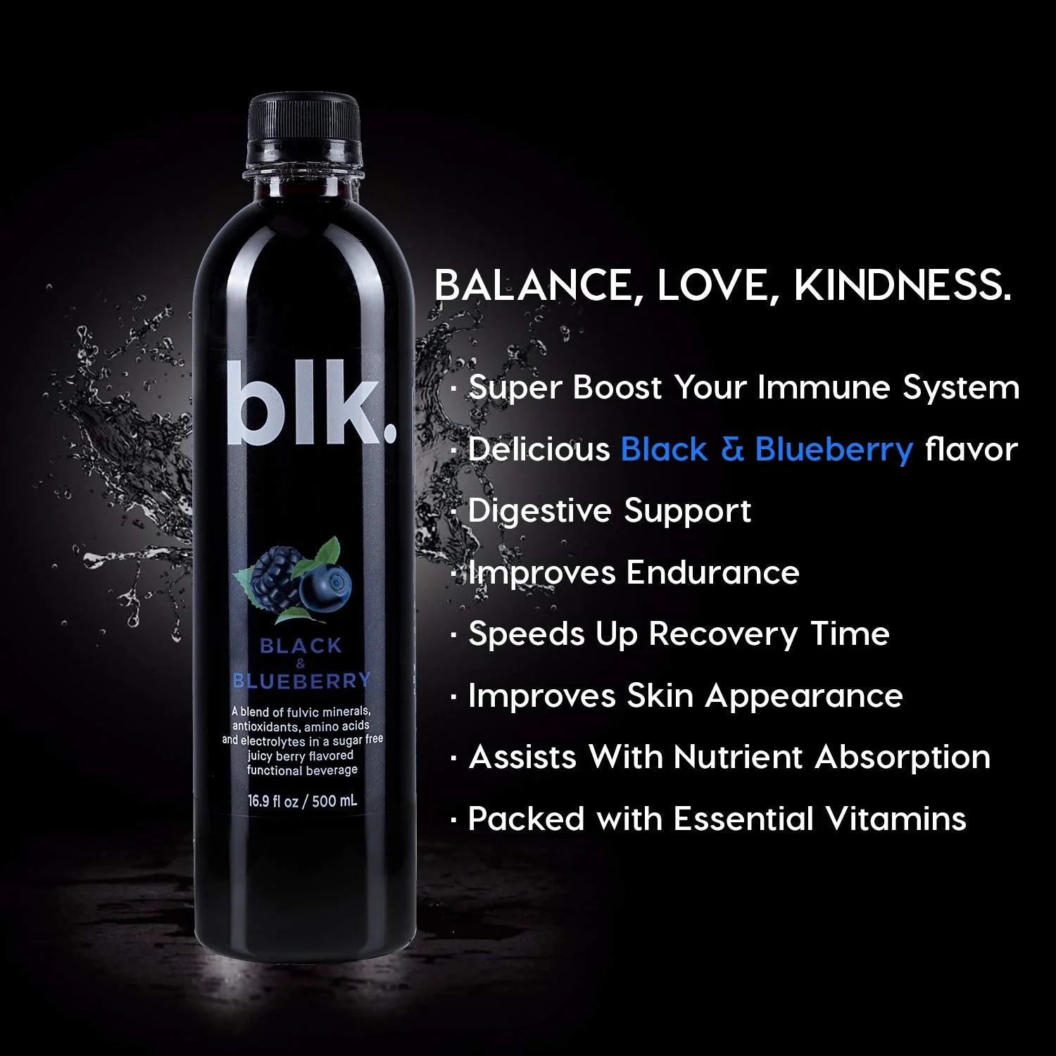Black & Blueberry Fulvic Enriched Mineral Bottled Water 16.9oz (12 Pack) G7249