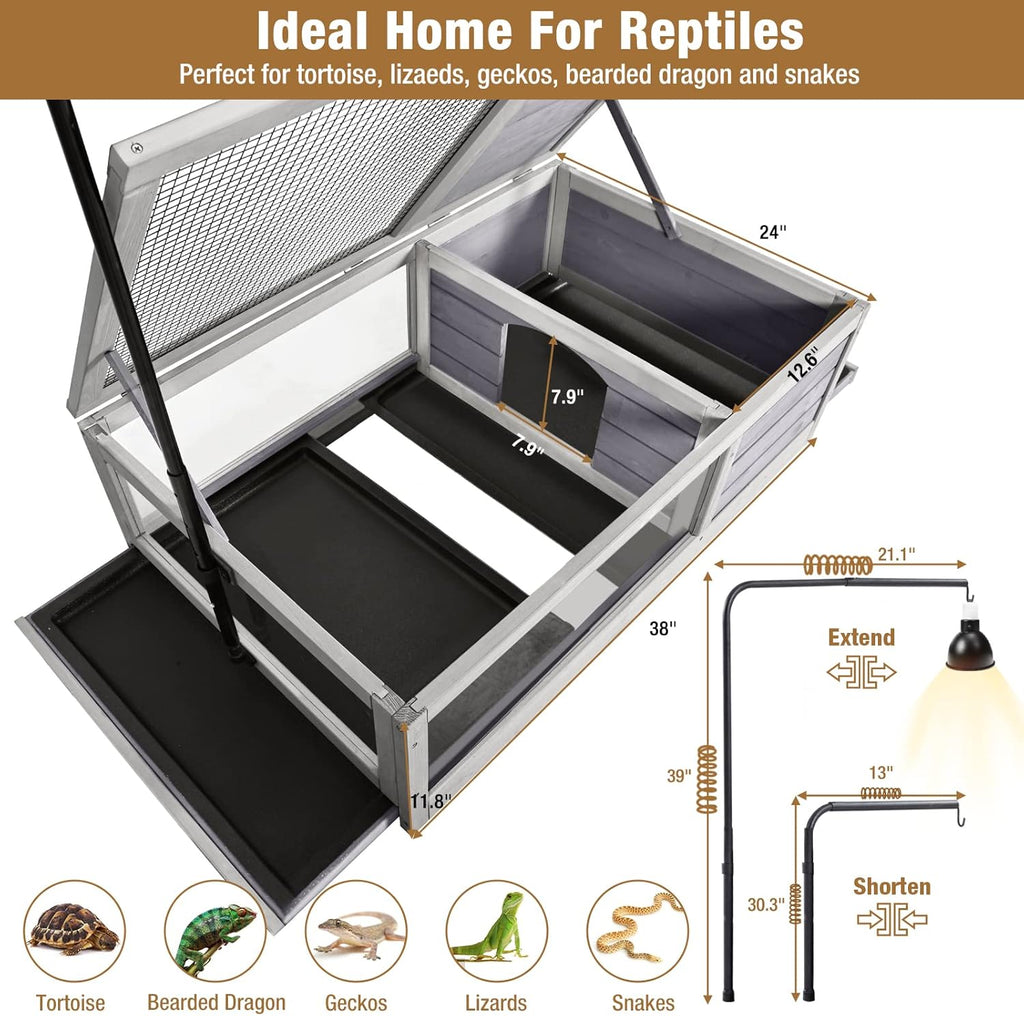 Wooden Tortoise House Habitat with Light Support Z8347