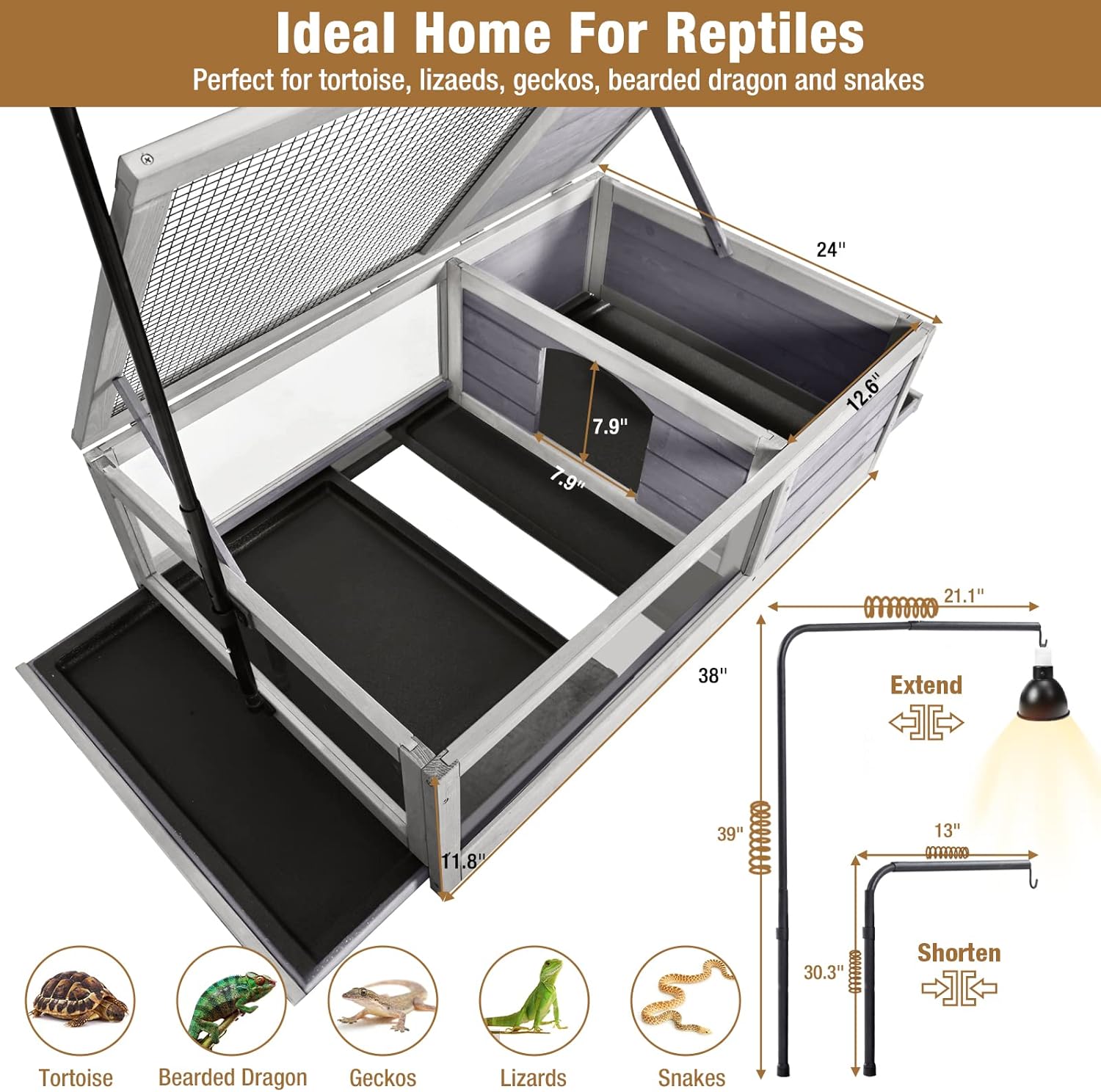Wooden Tortoise House Habitat with Light Support Z8347