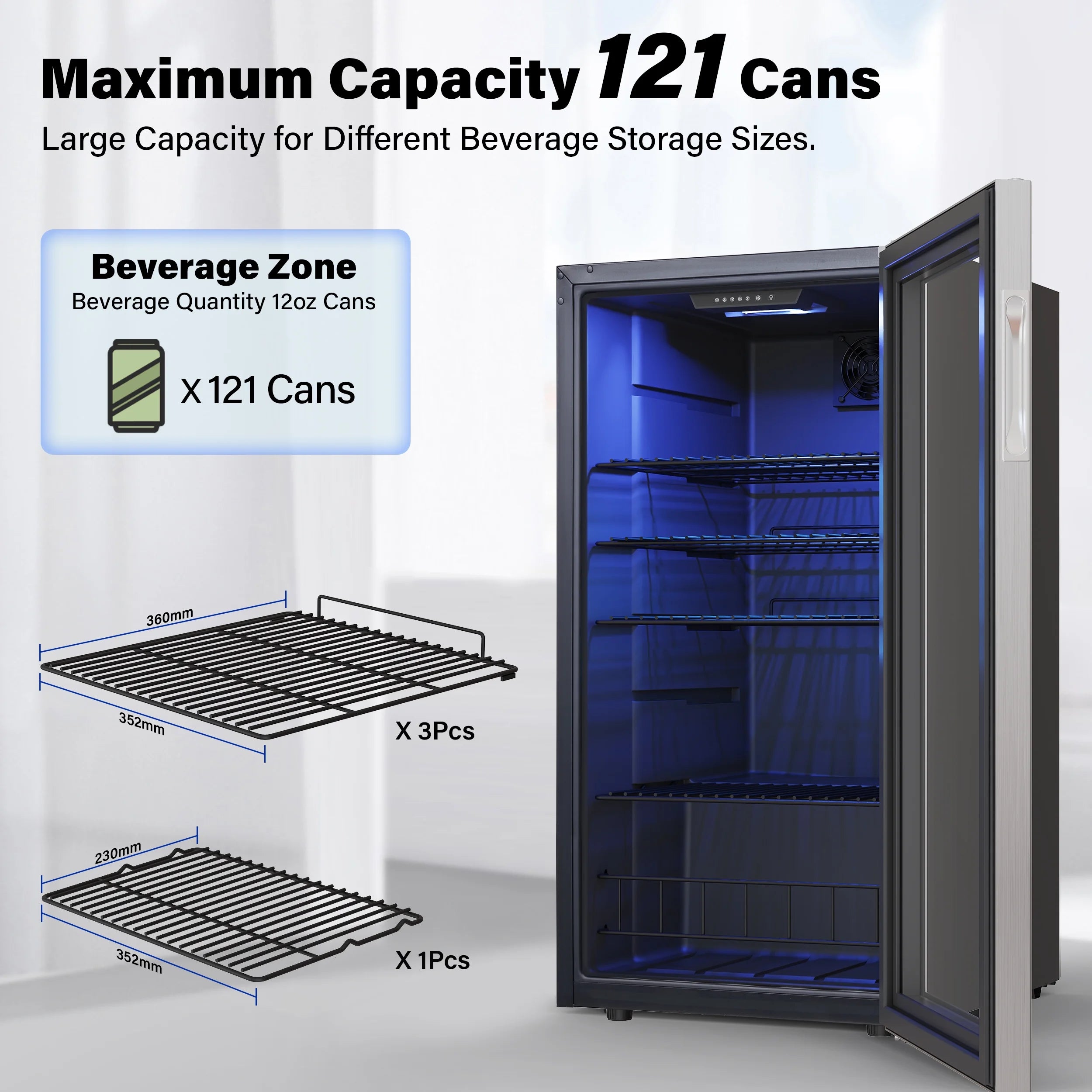 Freestanding Compact Mini Drink Fridge with Glass Door L58910