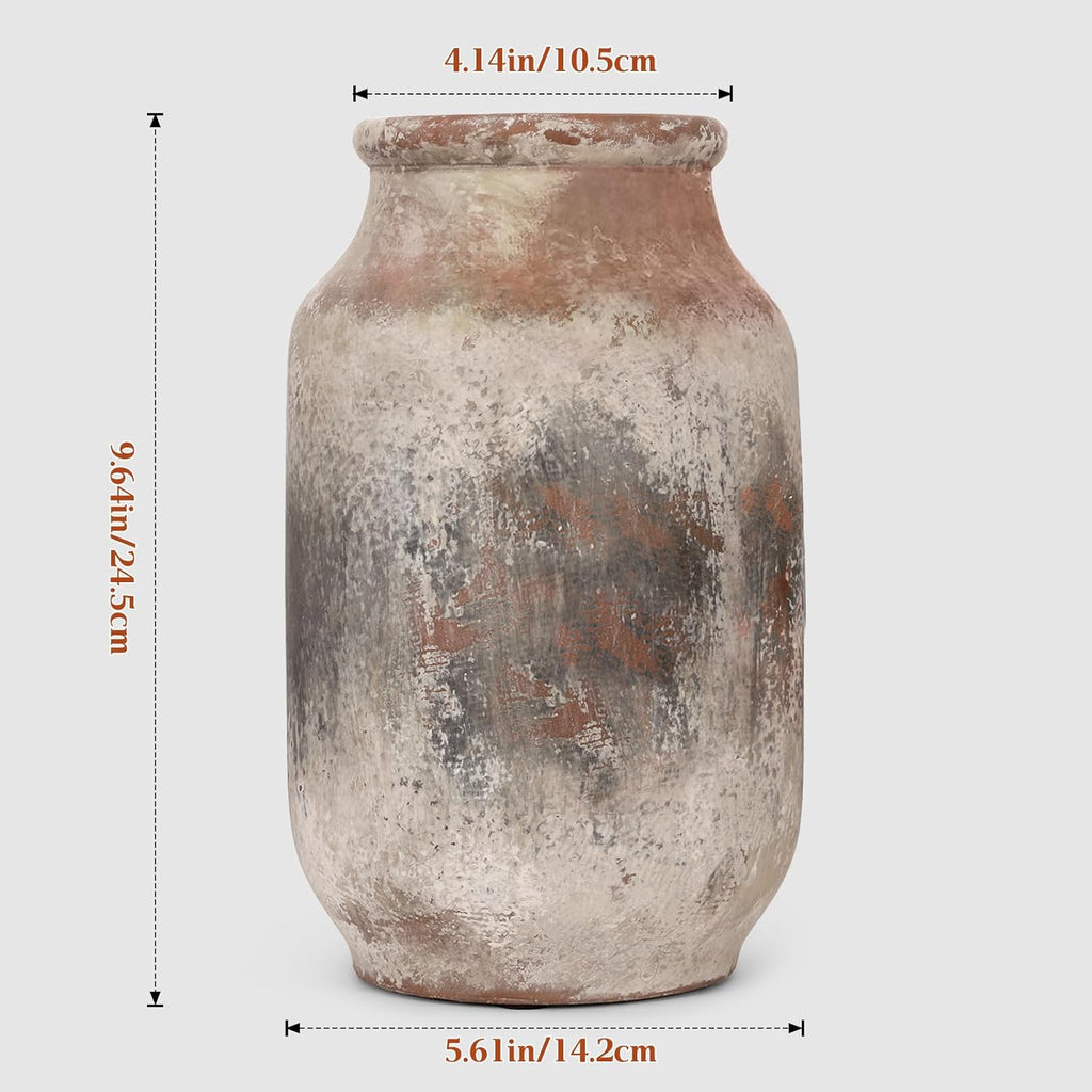 Rustic Ceramic Flower Vase Whitewashed Terracotta Floor Vase E8529