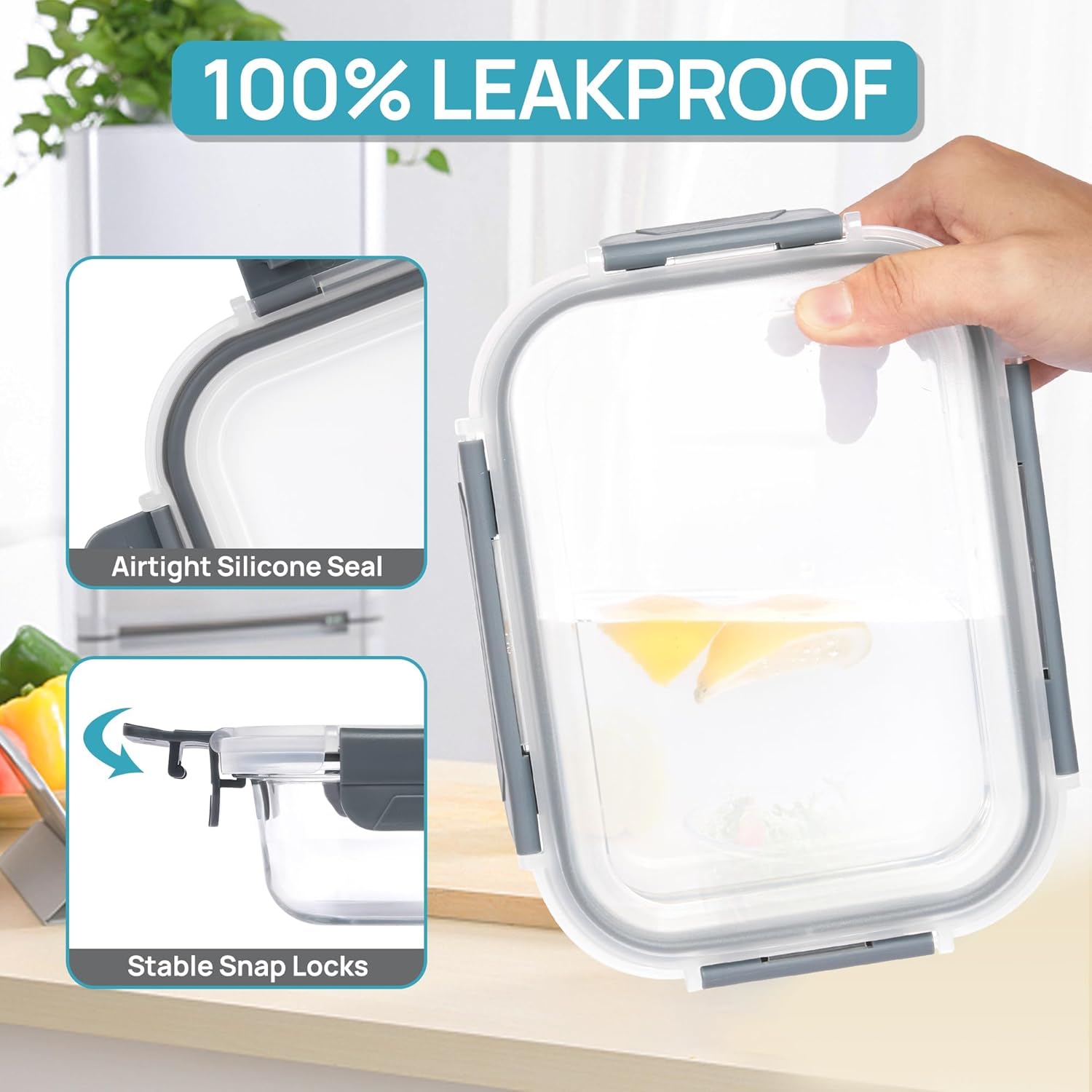 5 Pack 35oz Glass Food Storage Containers with Lids Q29130