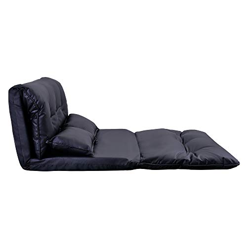 5-Position Folding Chaise Lounge with Adjustable Back & Steel Frame Black W809