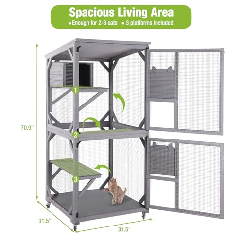 Large Wooden Cat Enclosure on Wheels with Resting Box E7149