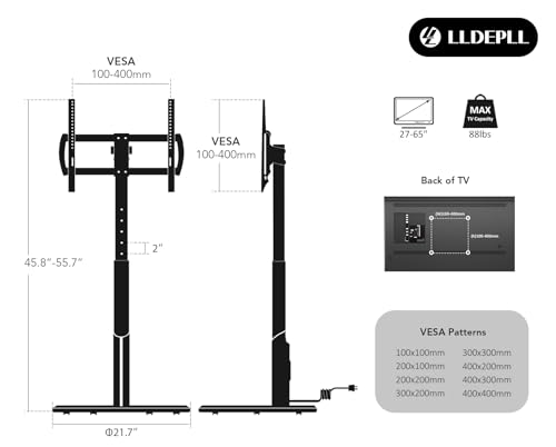 Mobile TV Stand with Power Outlet, Rolling TV Cart for 27-65 Inch Monitors, Height Adjustment, Ambient Lighting F96857