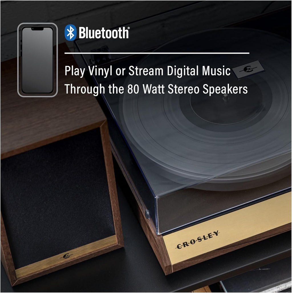 Walnut 2-Speed Belt-Drive Bluetooth Turntable with Speakers B652717