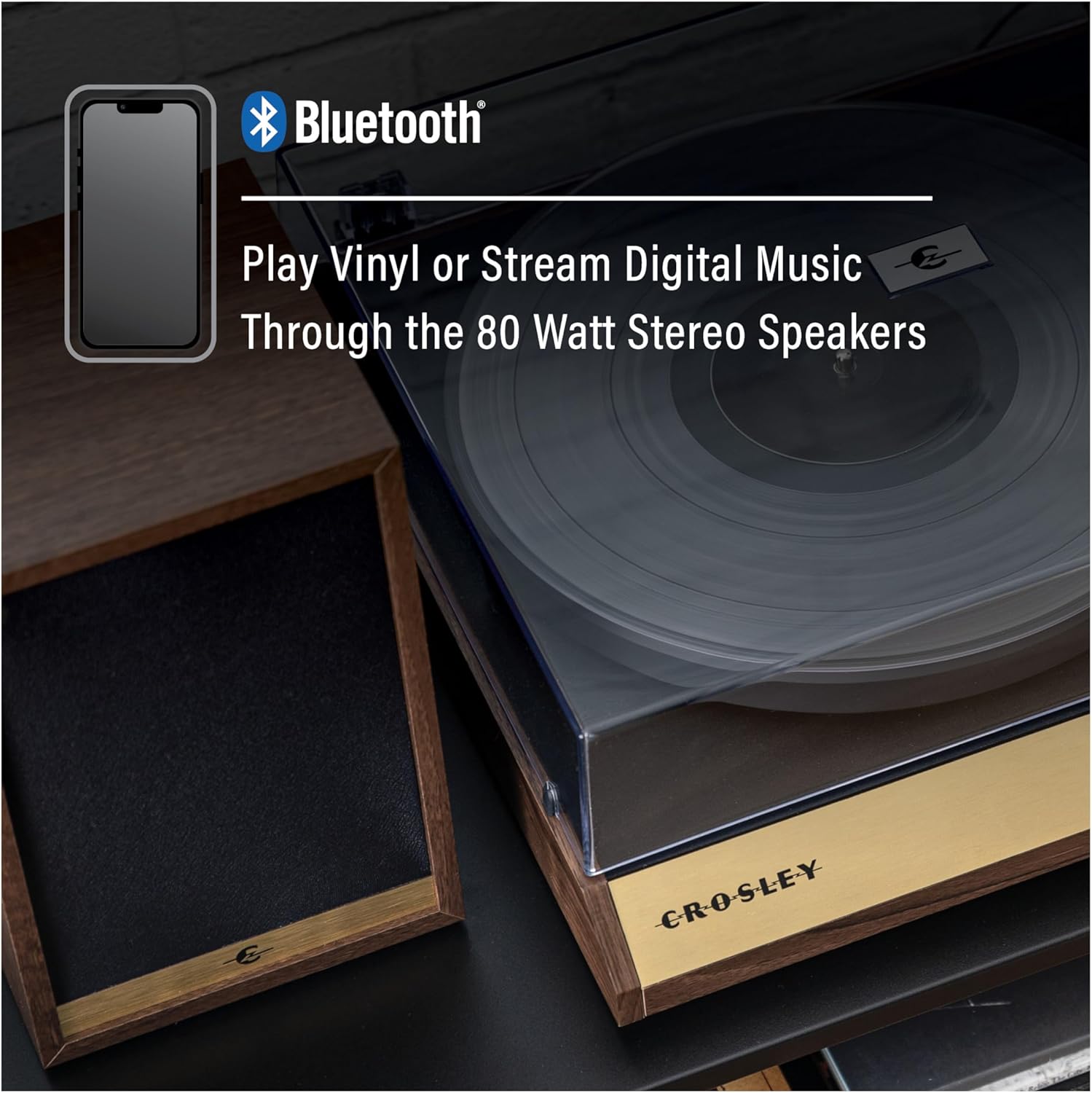 Walnut 2-Speed Belt-Drive Bluetooth Turntable with Speakers B652717
