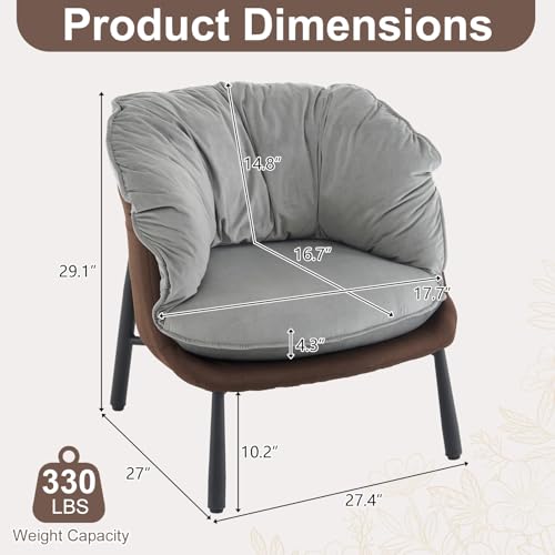 Black & Gray Velvet Barrel Chair with Metal Legs J433369