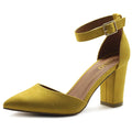 Women's Shoes Pointed Toe Ankle Straps Chunky Heels Pumps Y881589