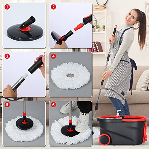 Stainless Steel 61" Spin Mop and Bucket with 3 Microfiber Mop Refills D960