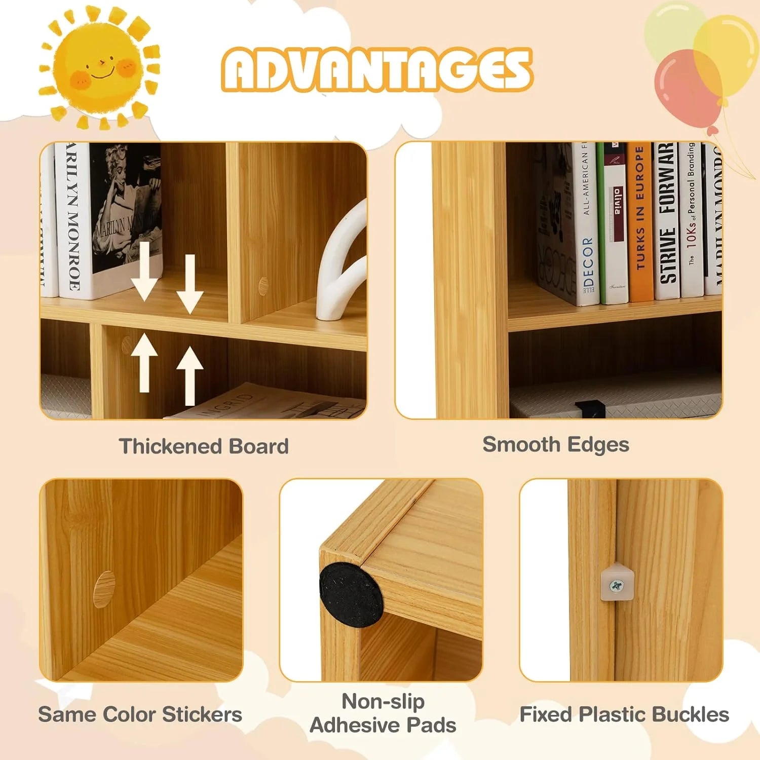 5-Section 2-Tier Wooden Storage Shelf X4269