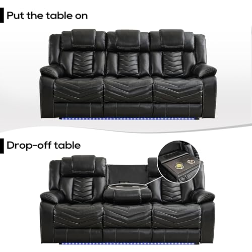Grey Leather 3 Seater Recliner Sofa Set with Wireless Charger and LED Lights J304479