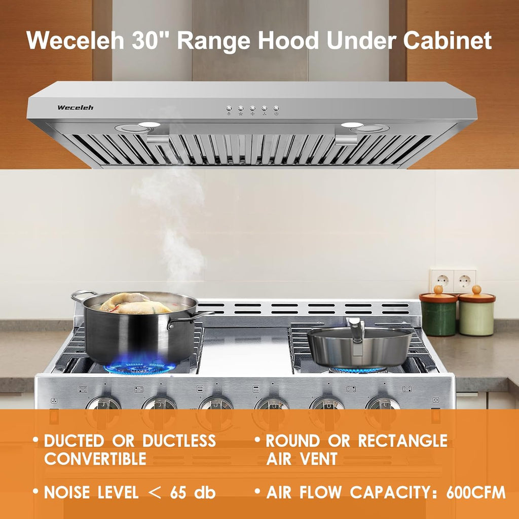 30 Inch Stainless Steel Under Cabinet Range Hood with Baffle Filters and 2 LED Lights Z11234