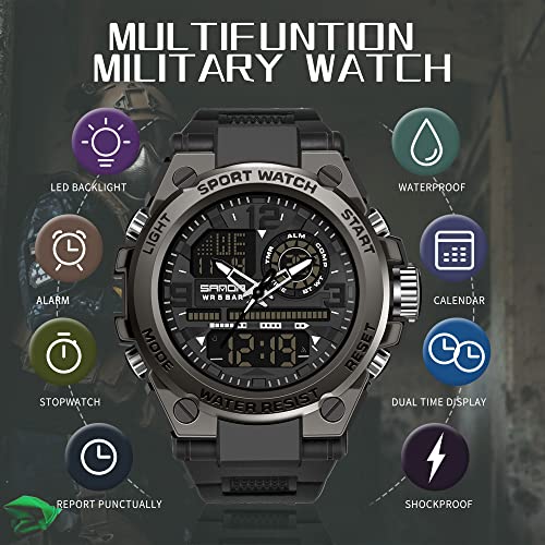 Mens Tactical Waterproof Digital Analog Wristwatch A2526