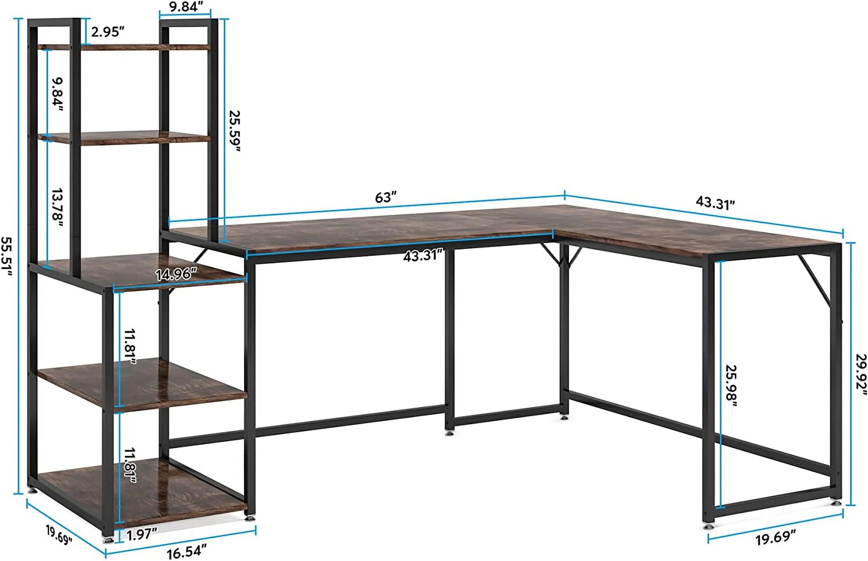 79" Reversible L-Shaped Desk with 5 Tier Storage Shelves L395717