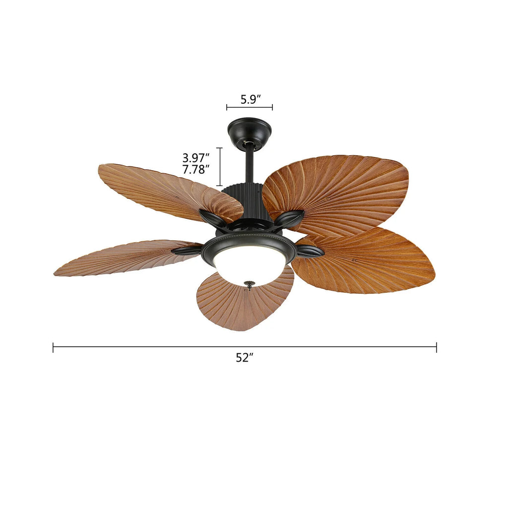 52inch Tropical Palm Ceiling Fan with Light and Remote 5 Acrylic Palm Leaf Blades W858762