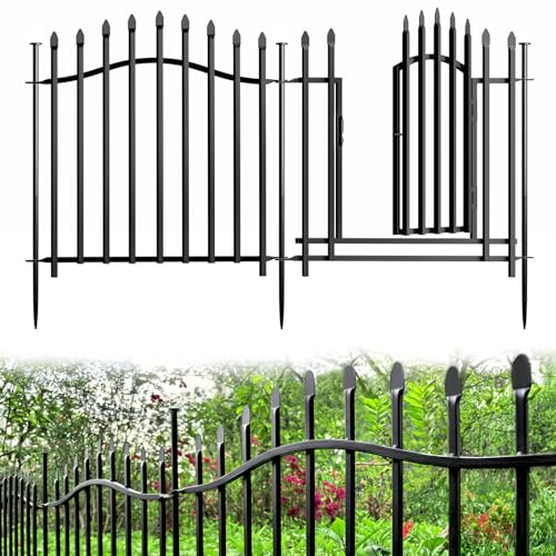 8 Panels Tall No Dig Garden Fence, 40in H x 18ft L, Reinforced Square Tube Rustproof Metal Fencing T718