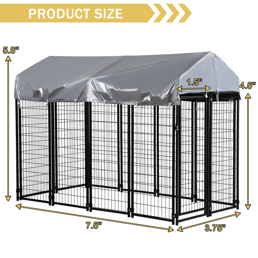 Heavy Duty Large Dog Kennel with UV Protection Waterproof Cover and Roof Metal Welded Dog Crate J55055