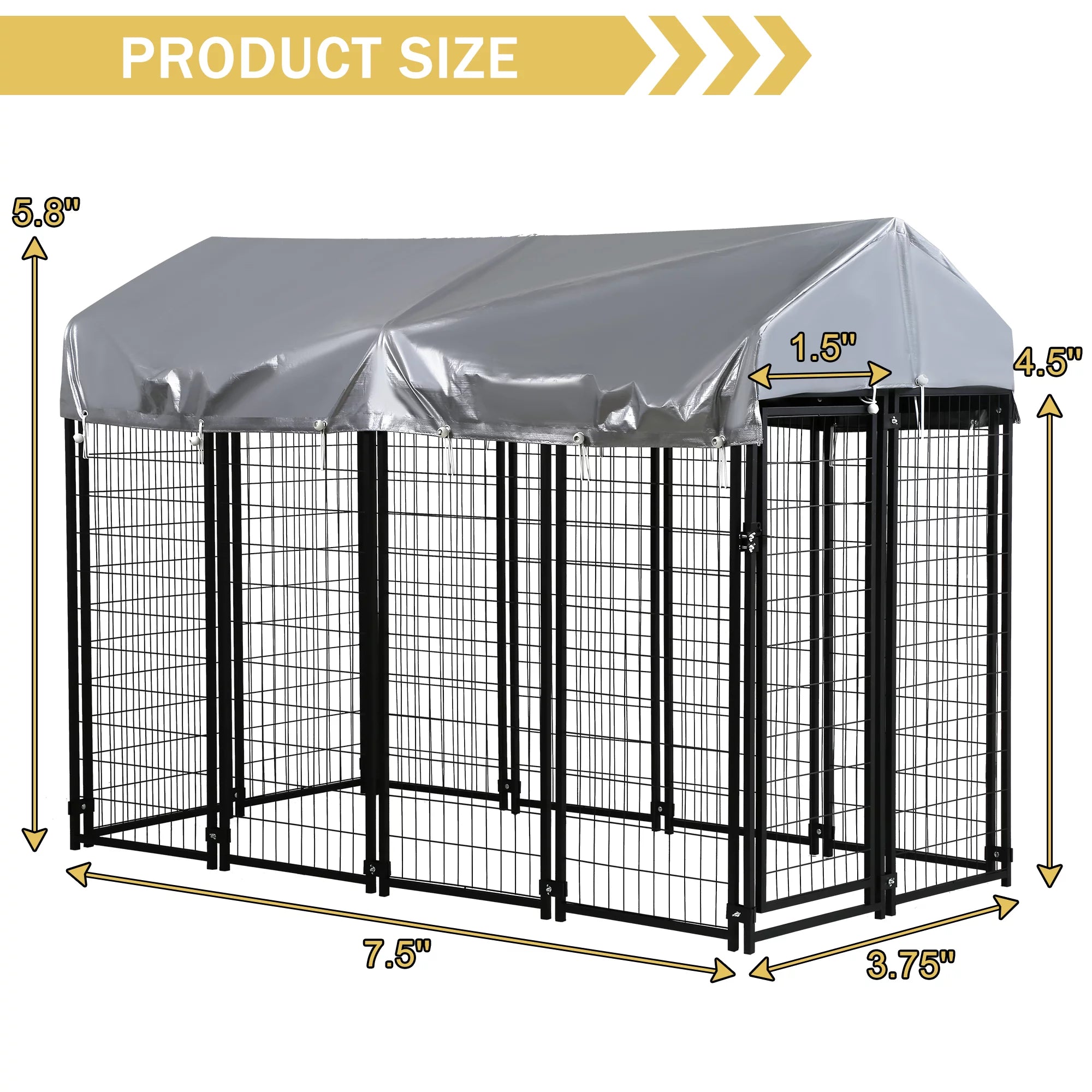 Heavy Duty Large Dog Kennel with UV Protection Waterproof Cover and Roof Metal Welded Dog Crate J55055